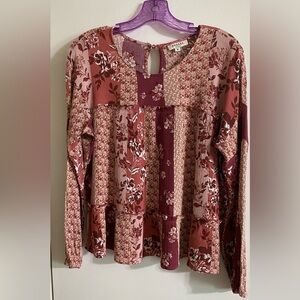 Andree by unit Burgundy Floral Blouse size medium, long sleeves